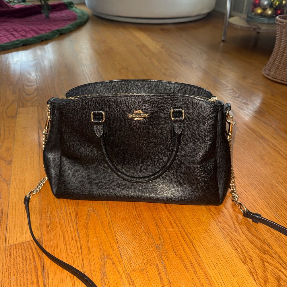 Coach Black Satchel with Gold Accents